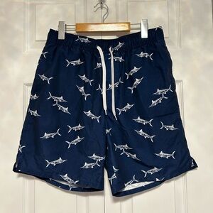 Old Navy Navy & White Shark-Print Swim Trunks